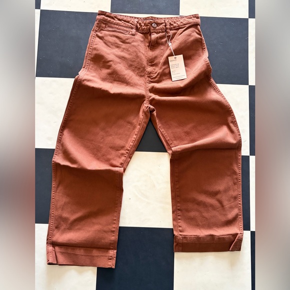 Quince Stretch Cotton Twill Wide-Leg Crop Pant Rust Brown High Rise Size 29 NEW - Picture 4 of 6